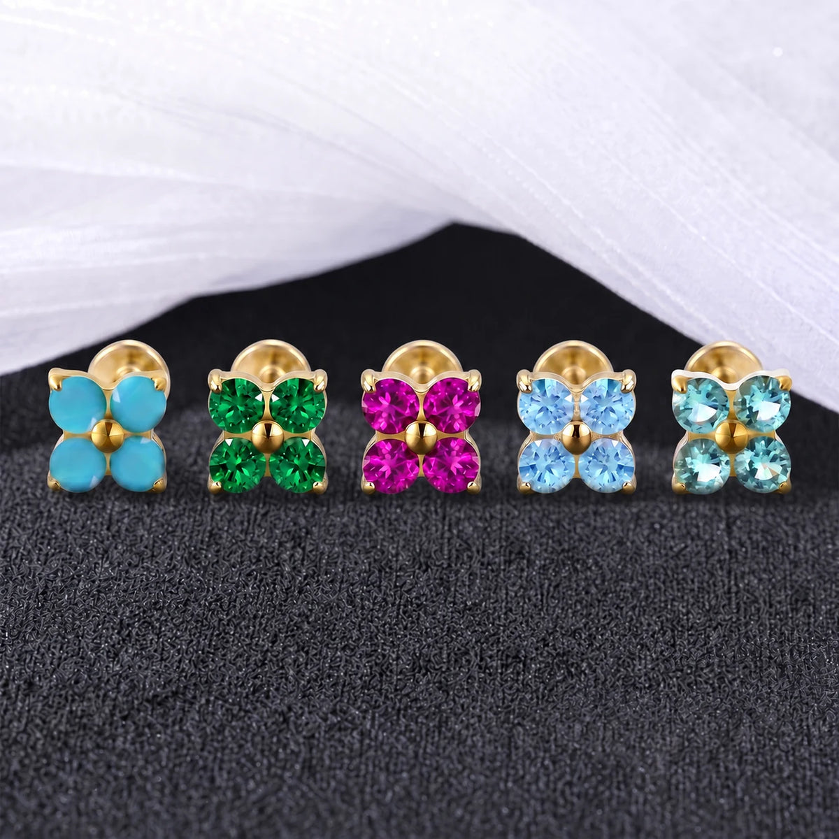 Gold Tone Four Leaf Clover Studs Earring Ends style and color overview.