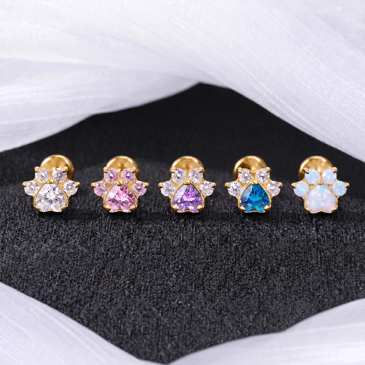 Gold Tone Heart Paw Studs Earring Ends style and color overview.