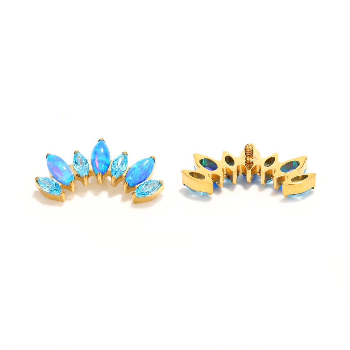 Gold Tone Opal Look Marquise Crown Studs earring ends product photo.