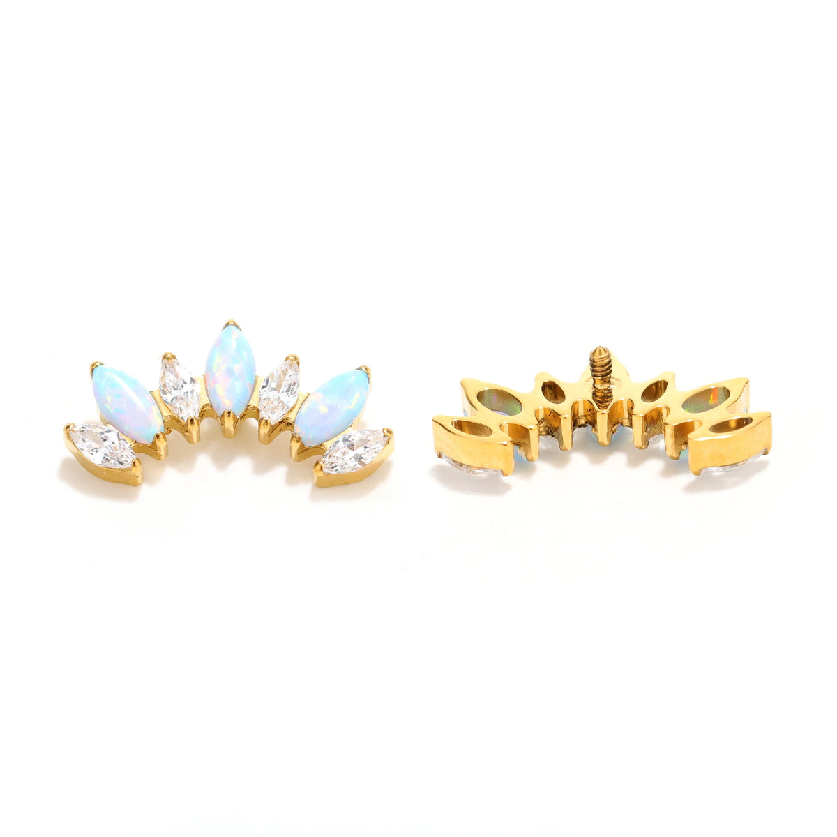 Gold Tone Opal Look Marquise Crown Studs earring ends product photo.
