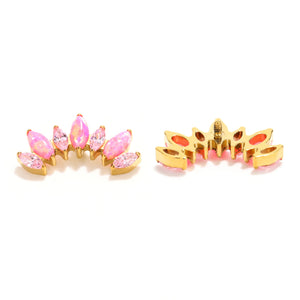 Gold Tone Opal Look Marquise Crown Studs earring ends product photo.