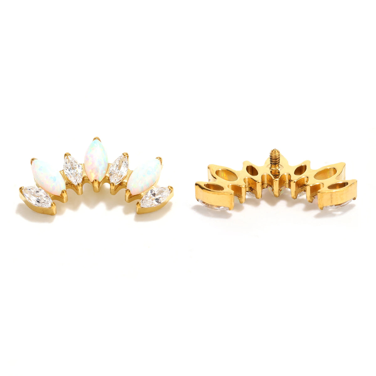 Gold Tone Opal Look Marquise Crown Studs earring ends product photo.