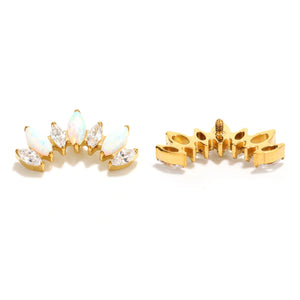 Gold Tone Opal Look Marquise Crown Studs earring ends product photo.
