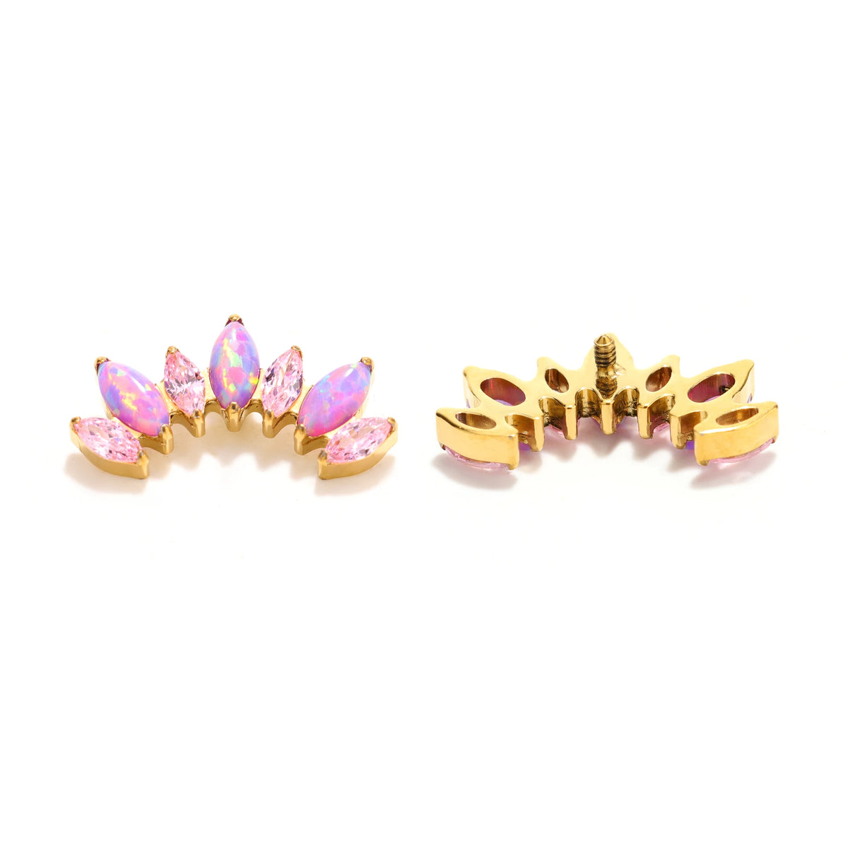 Gold Tone Opal Look Marquise Crown Studs earring ends product photo.