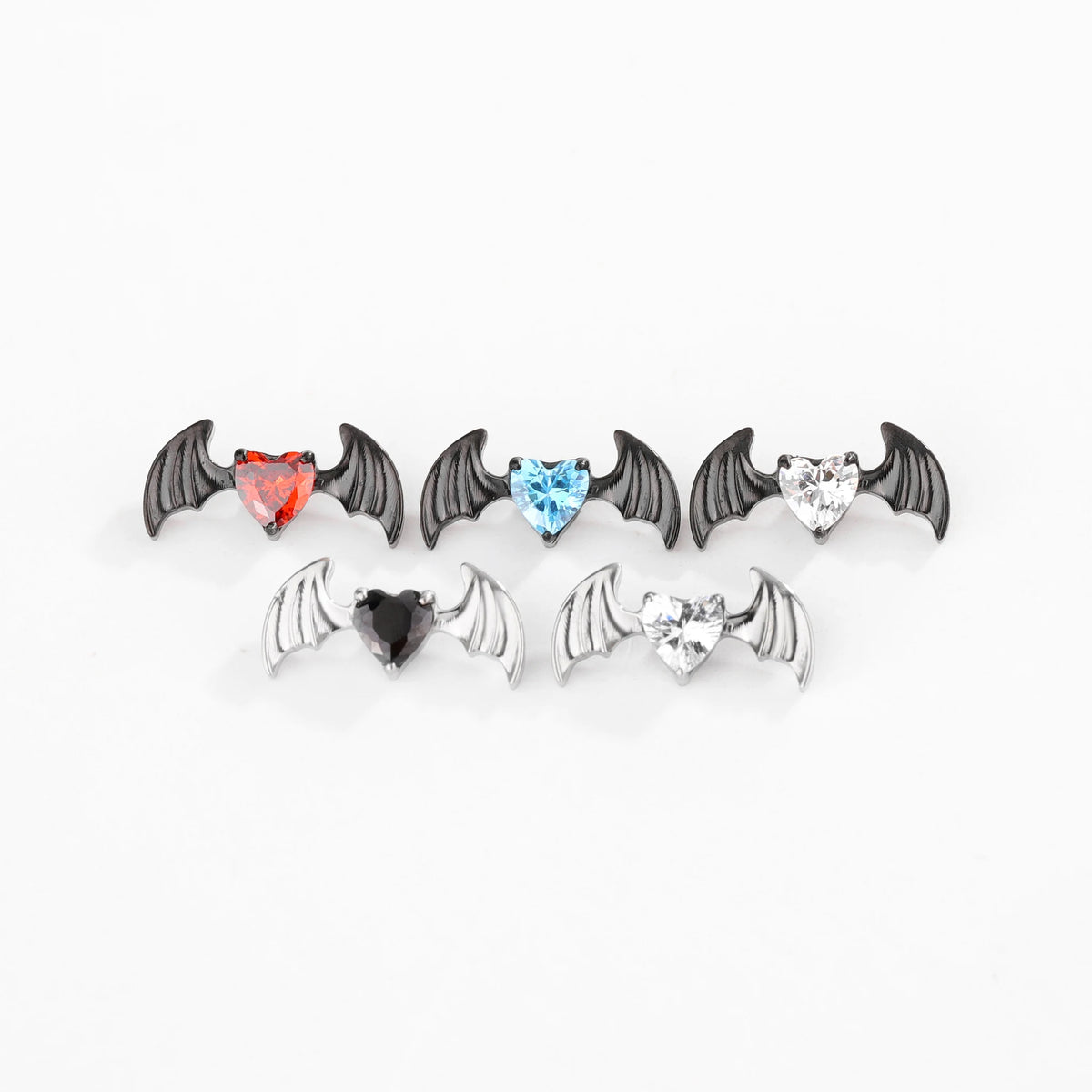 Heart Bat Studs Earring Ends style and color overview.