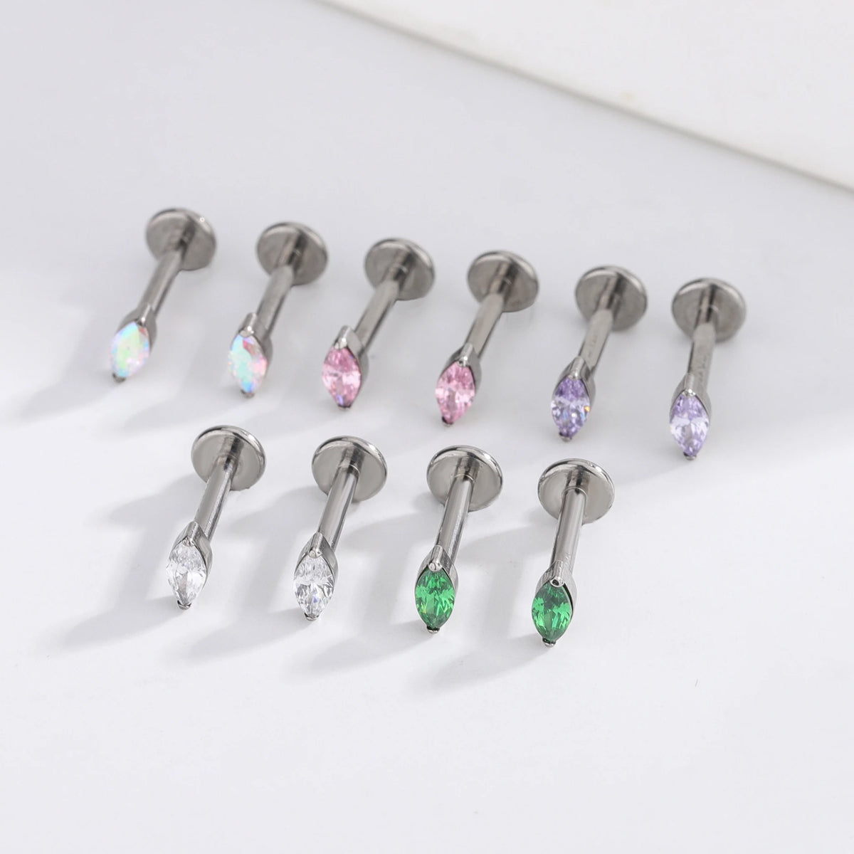 Marquise Gem Studs Earring Ends style and color overview.