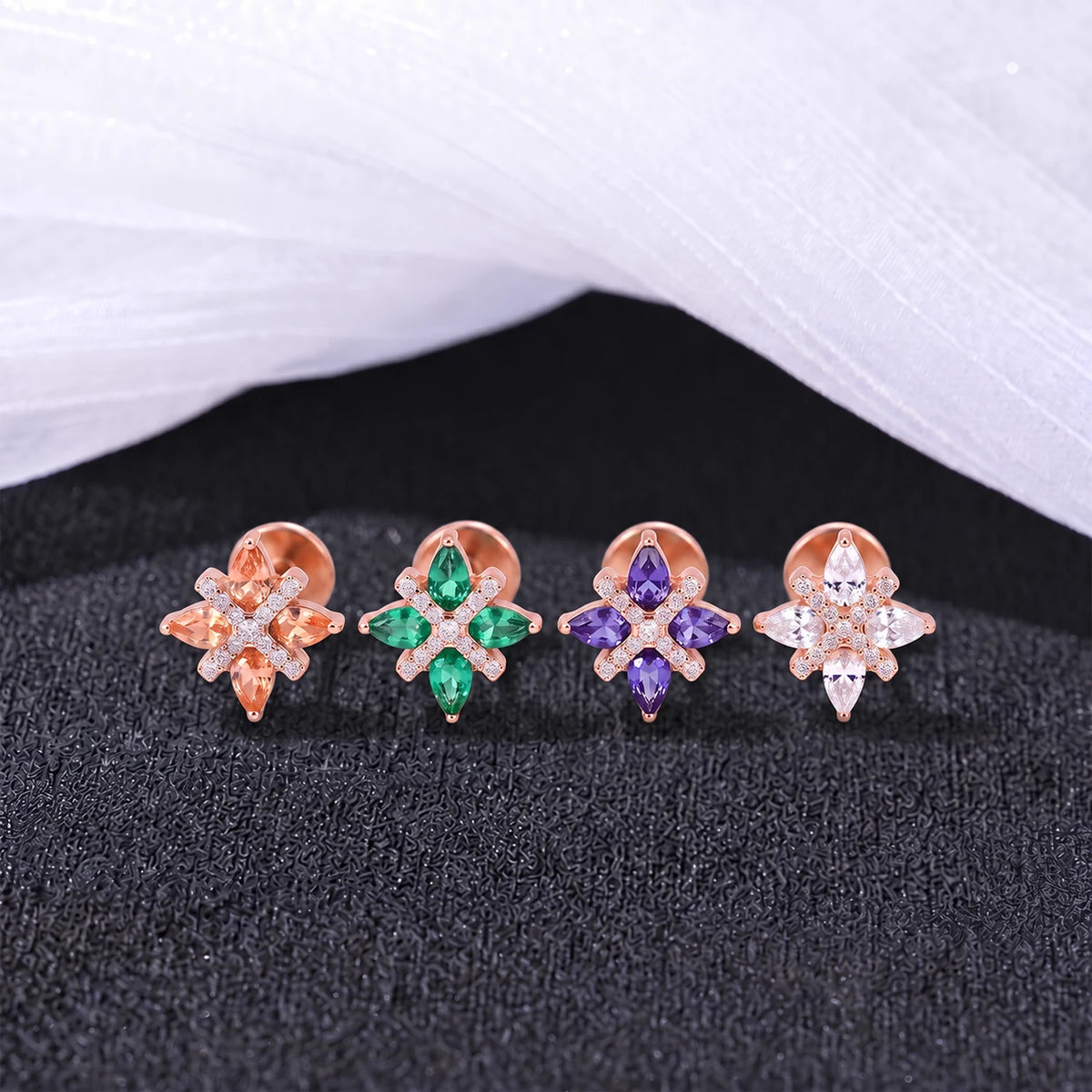 Rose Gold Tone Four Petal Cross Studs Earring Ends style and color overview.